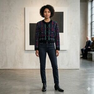 Vtg Dino'z Suede Leather‎ Jacket 80s Colorful Abstract Lattice EU 36 UK 10